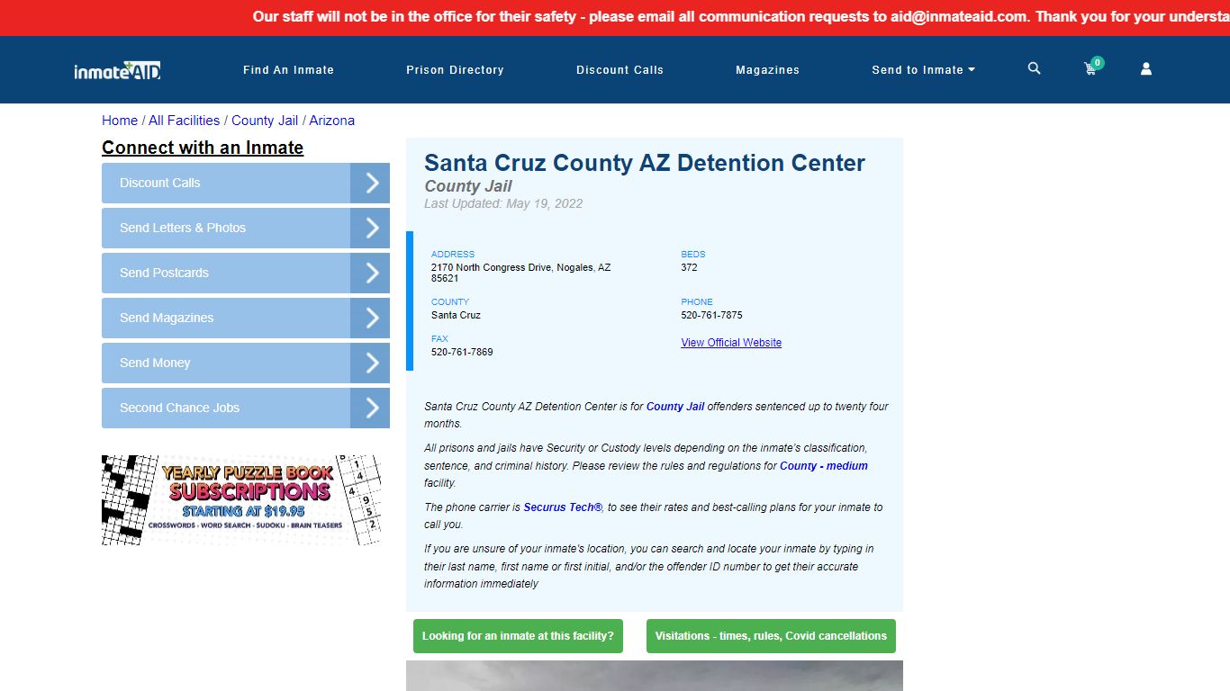 Santa Cruz County AZ Detention Center - Inmate Locator ...